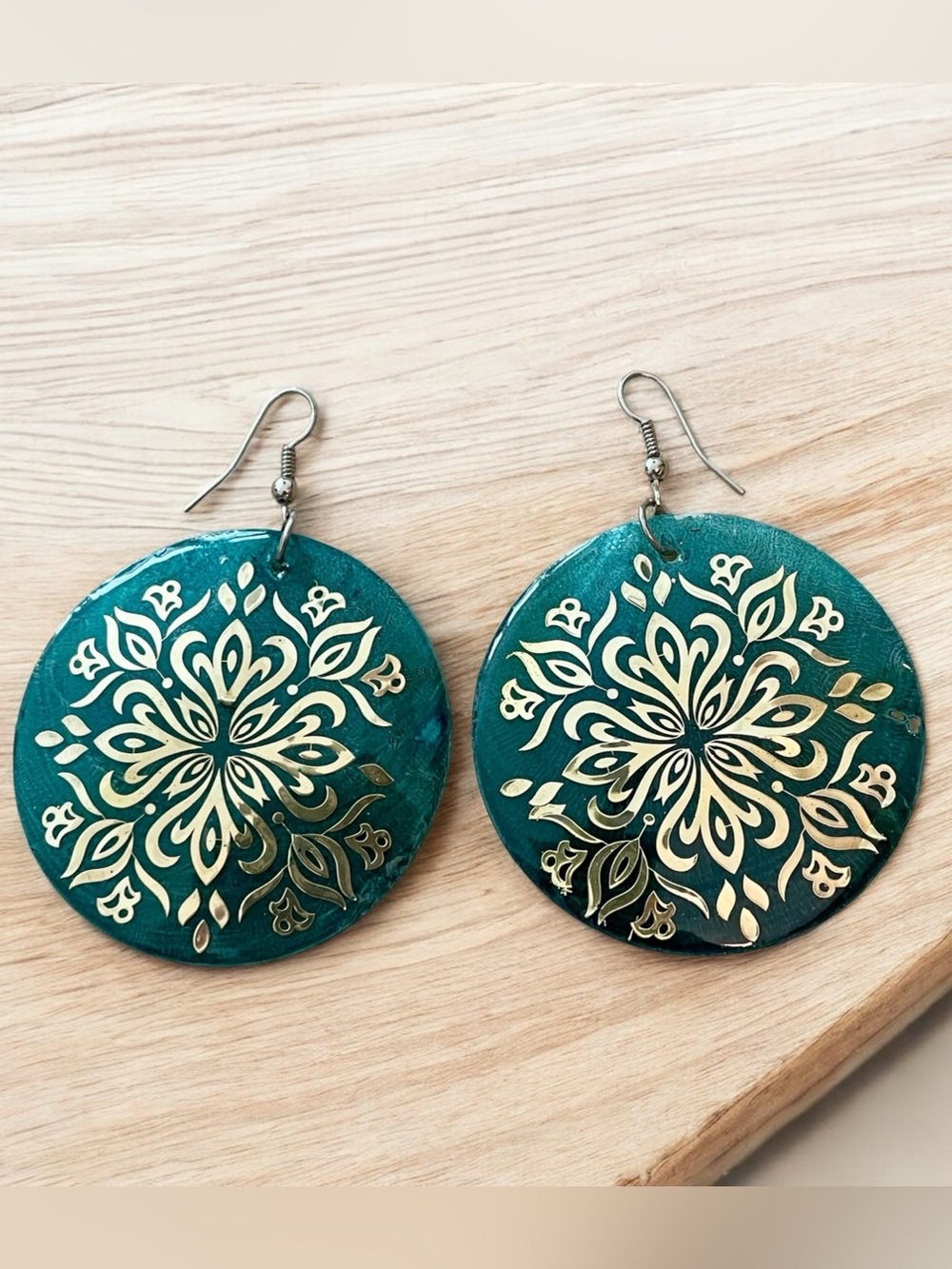 Gold & Teal Green Shell Earrings